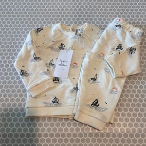 NWT  Orchestra  Cream Nautical Sailboat Pajama Set  Navy Orange Accents Size 6M